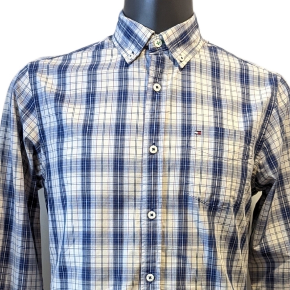 Tommy Hilfiger Blue Plaid Button Down Shirt Small Long Sleeves - Picture 1 of 10